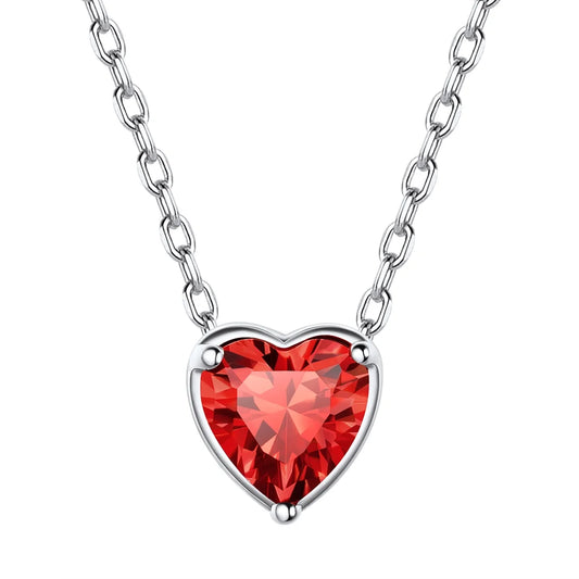 Women 925 Sterling Silver Birthstone Love Heart Necklace, Birthday Valentines Gift