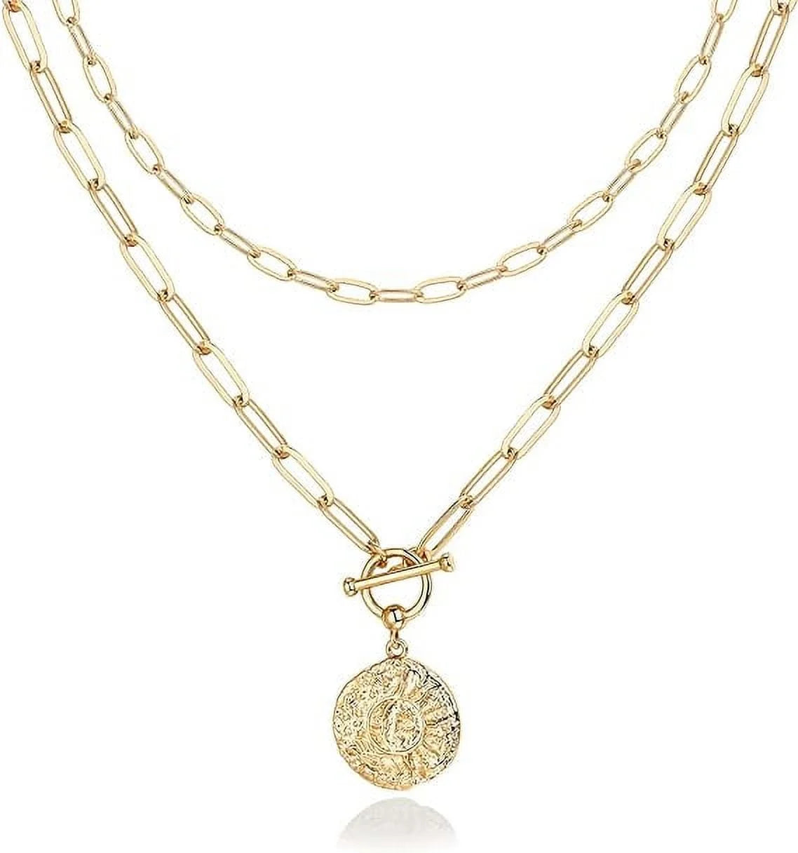 Rhodium Plated Layered Sun and Lock Pendant Necklace | Layering Necklaces for Women | Dainty Minimalist Design Pendant (Sun & Lock, White Plated)