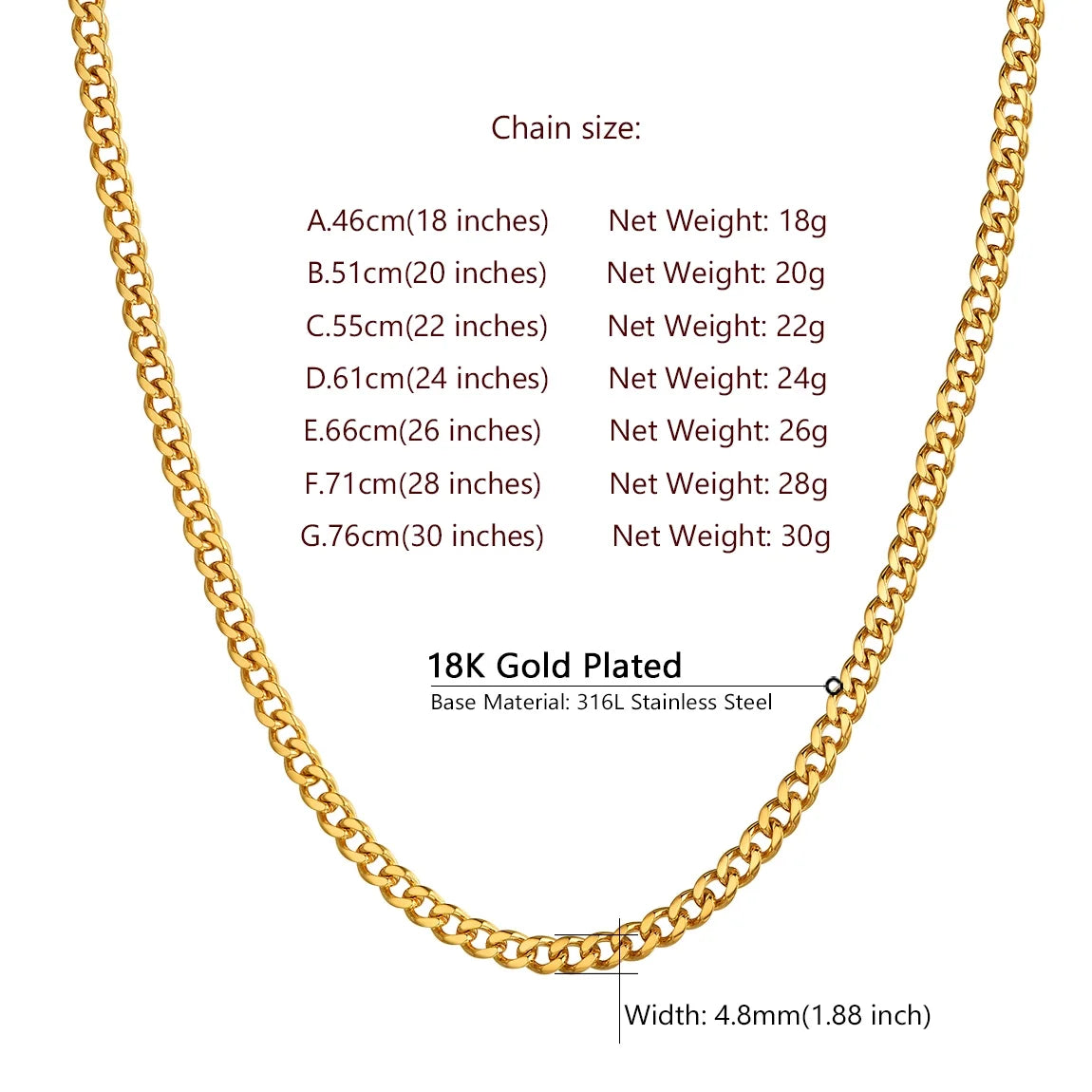 Stainless Steel Cuban Chain Necklace 22 Inch Jewelry Mens Gifts