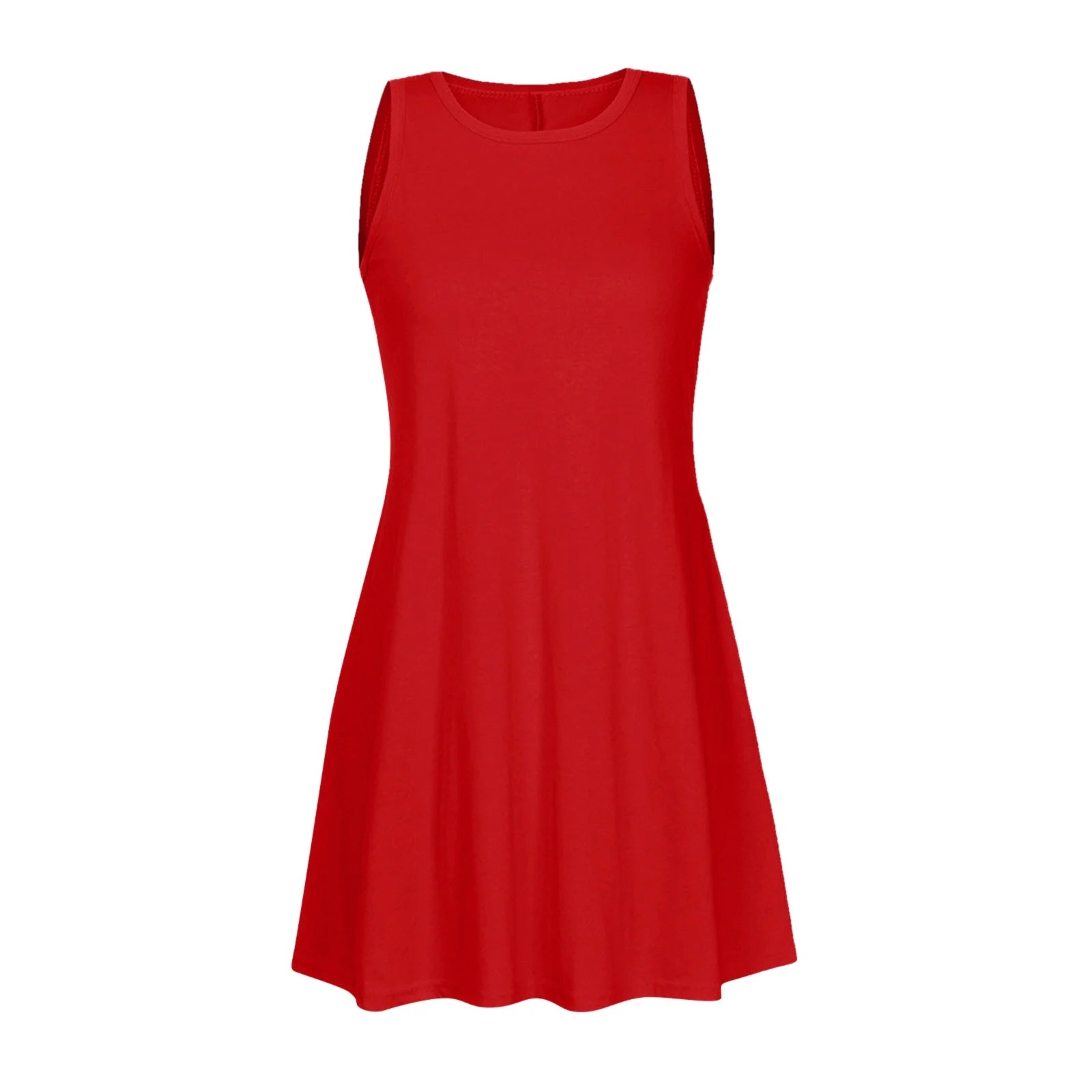 Fesfesfes Summer Dresses for Women round Neck Casual Mini Dress Solid Color Sleeveless Tank Dress Loose above Knee Sun Dress Summer Saving