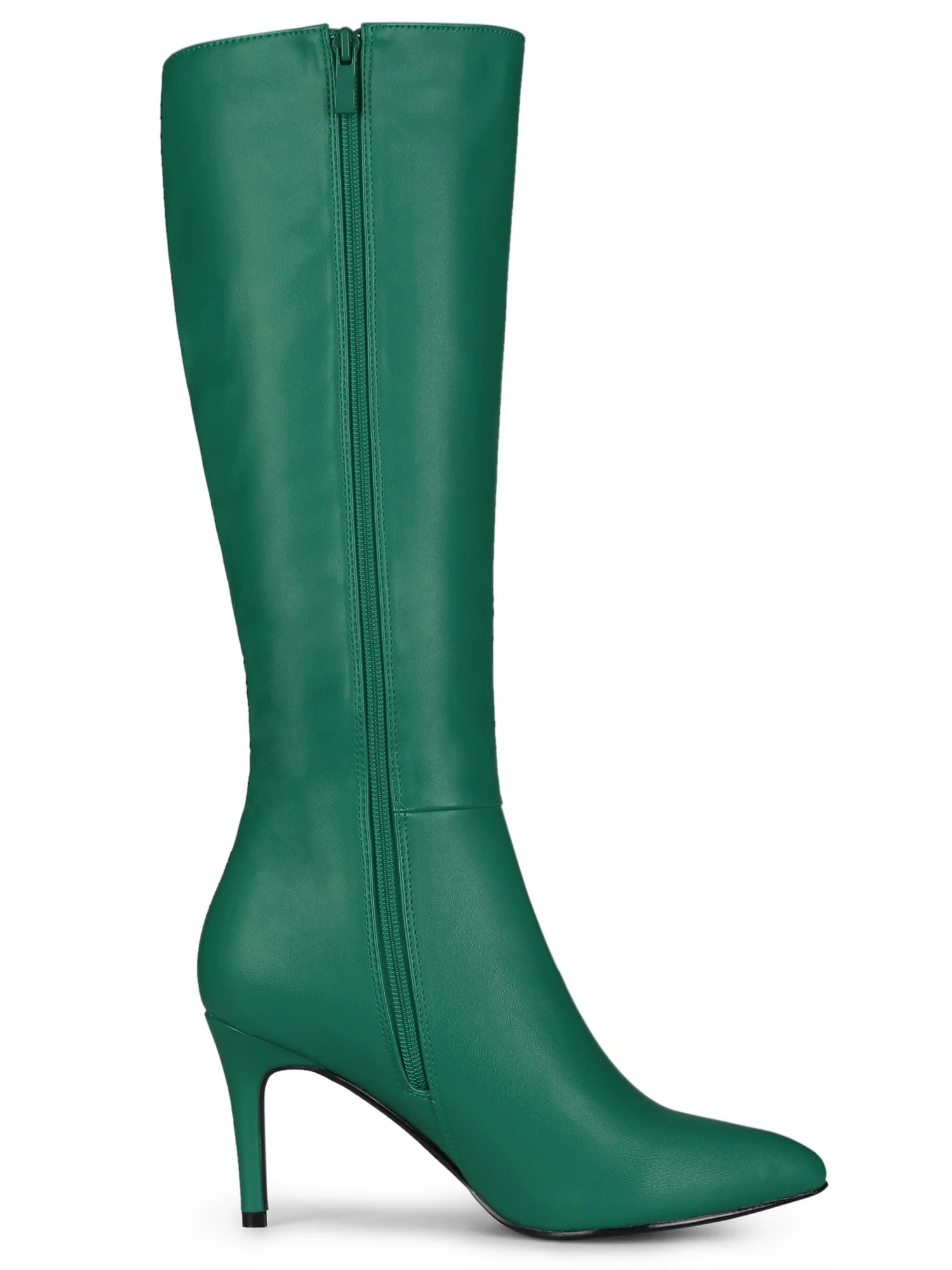 Women Pointed Toe Side Zipper Stiletto Heel Knee High Boots Silver 9
