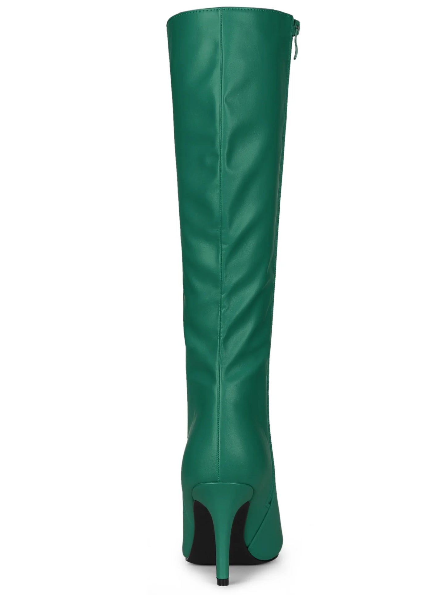 Women Pointed Toe Side Zipper Stiletto Heel Knee High Boots Silver 9