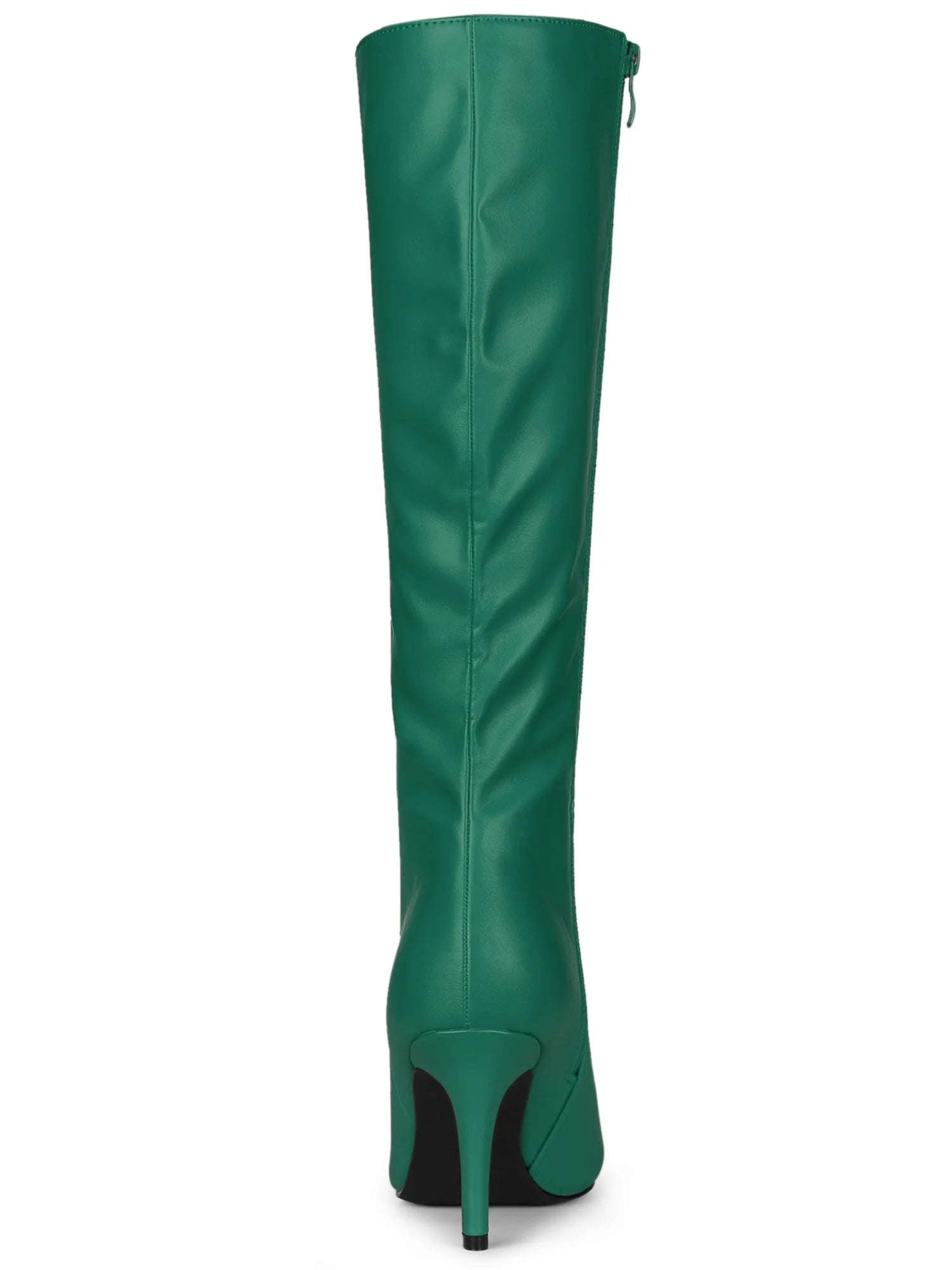 Women Pointed Toe Side Zipper Stiletto Heel Knee High Boots Silver 9
