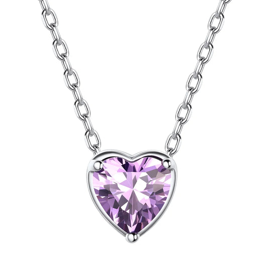 Women 925 Sterling Silver Birthstone Love Heart Necklace, Birthday Valentines Gift